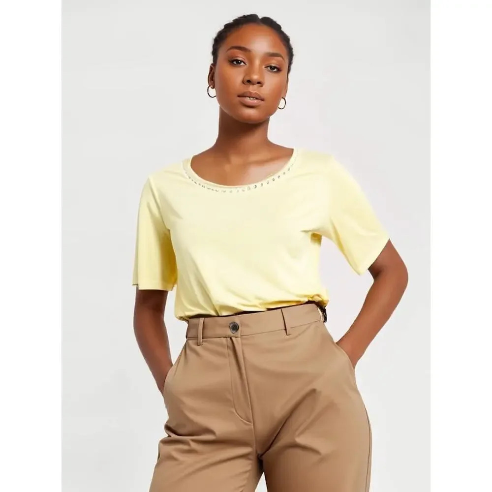 Vintage NWT Sag Harbor Sport Women's Large‎ Yellow Short Sleeve Crew Neck Top